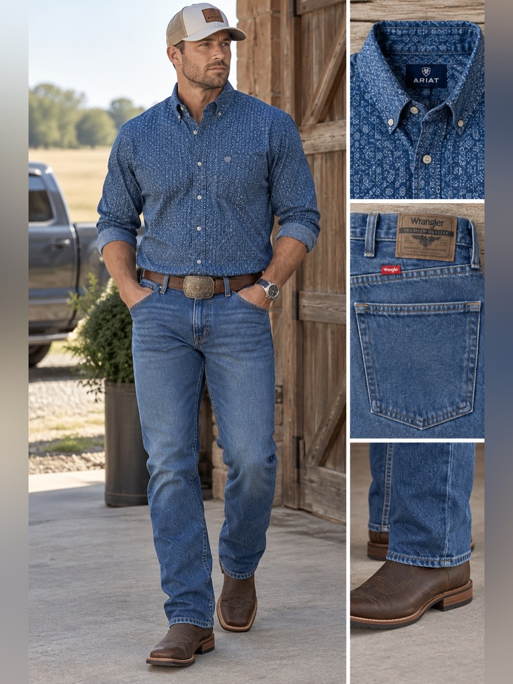 Wrangler Men's Medium Blue Relaxed Straight Jeans W36”